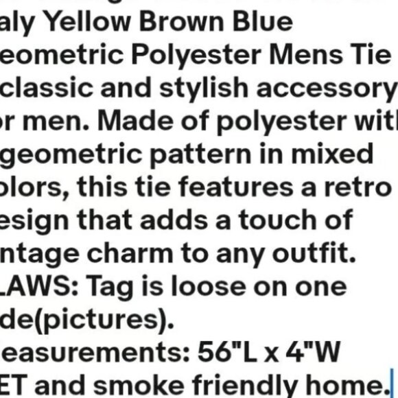 Vintage Villa Di Oro Retro Italy Yellow Brown Blue Geometric Polyester Mens Tie - Picture 2 of 10